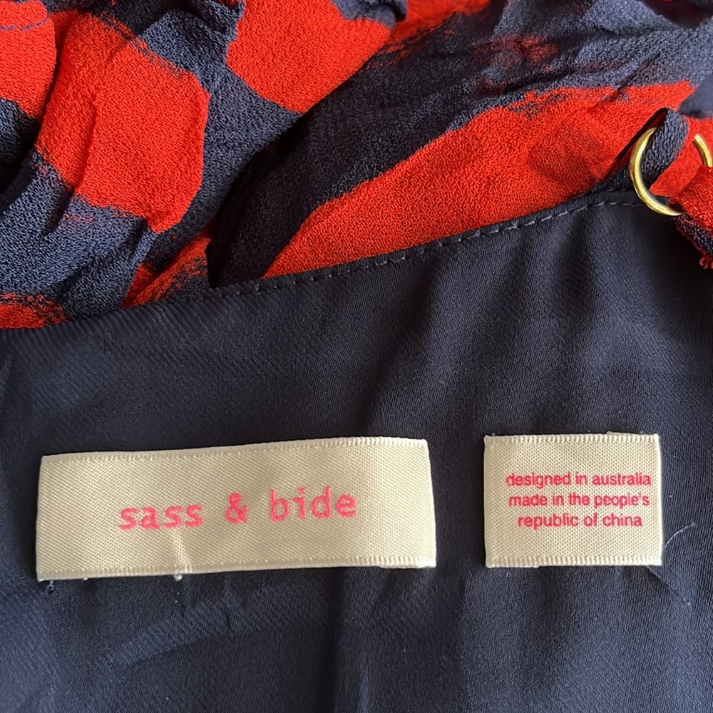 SASS & BIDE Palais Royale Red Navy Blue Stripe Ruffle Hem Cami Mini Dress - Picture 8 of 9